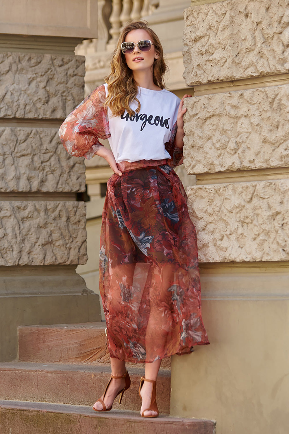 White Bordo Flowers Blouse