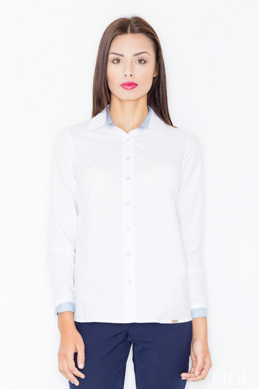 White Blue Long sleeve shirt