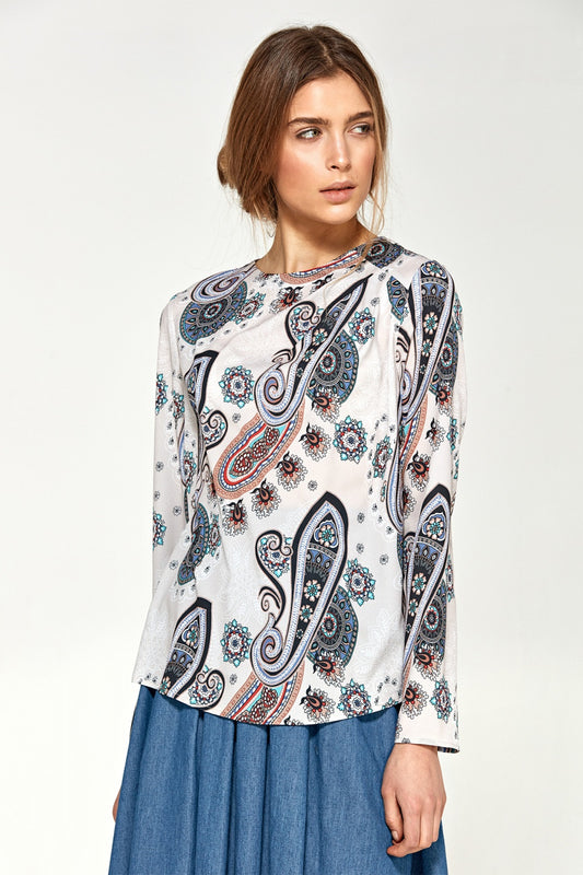 asymetrycznymi draperiami B Wzór Blouse