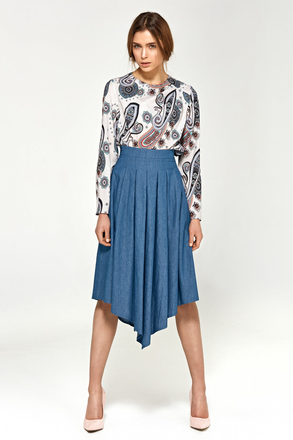 asymetrycznymi draperiami B Wzór Blouse