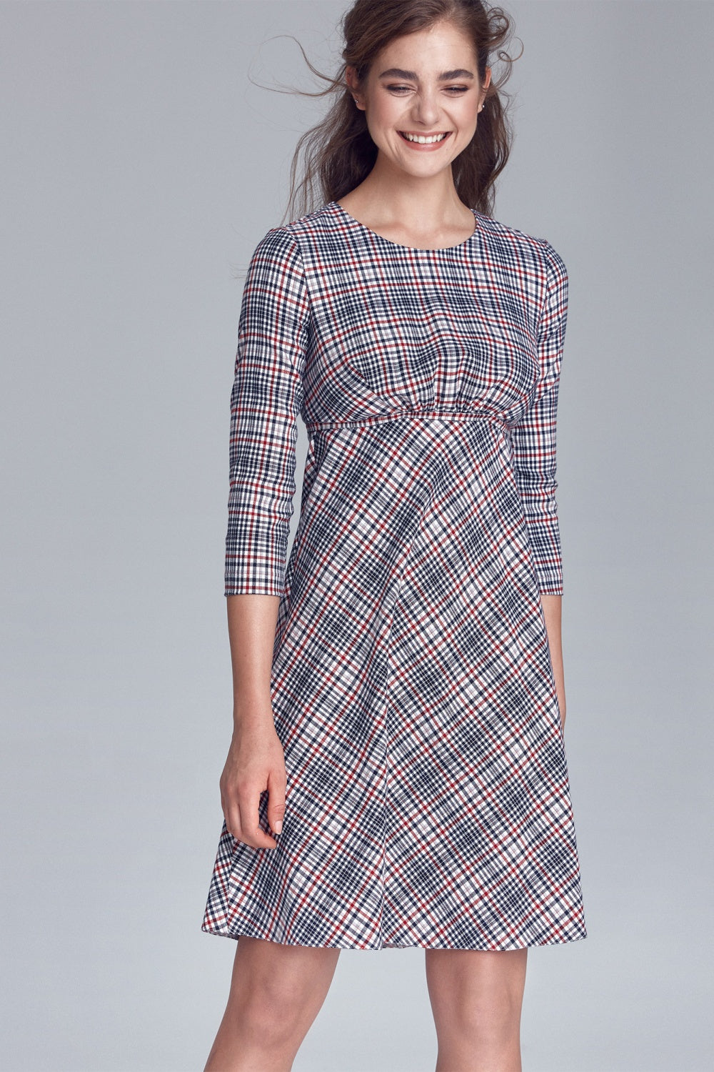 pod linią biustu S Krata Pepitko Daydress