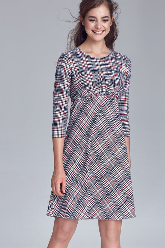 pod linią biustu S Krata Pepitko Daydress