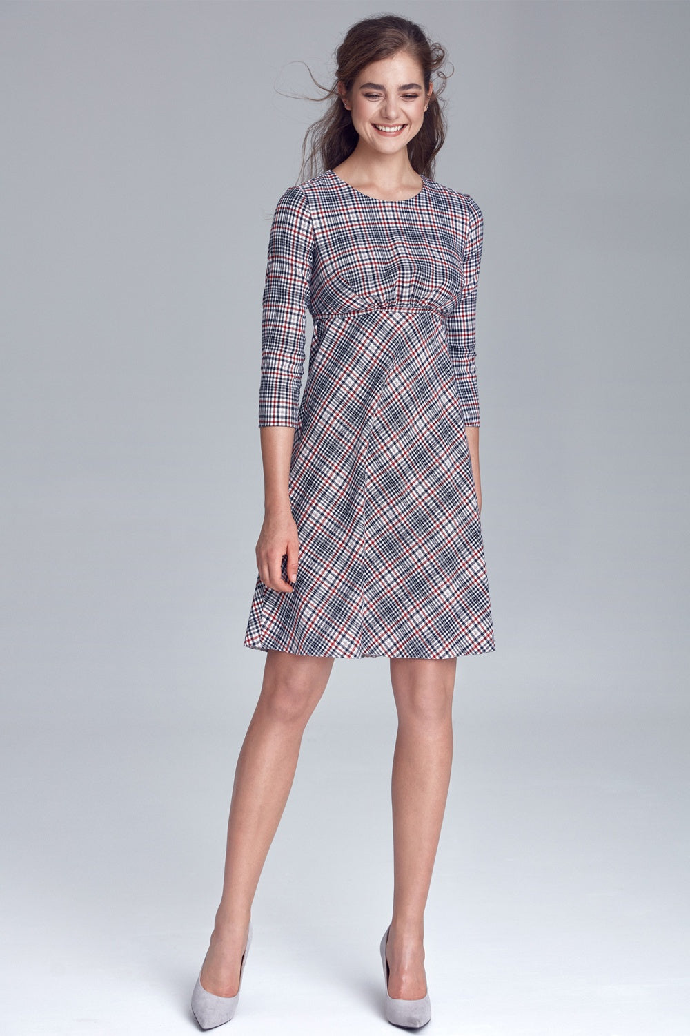 pod linią biustu S Krata Pepitko Daydress