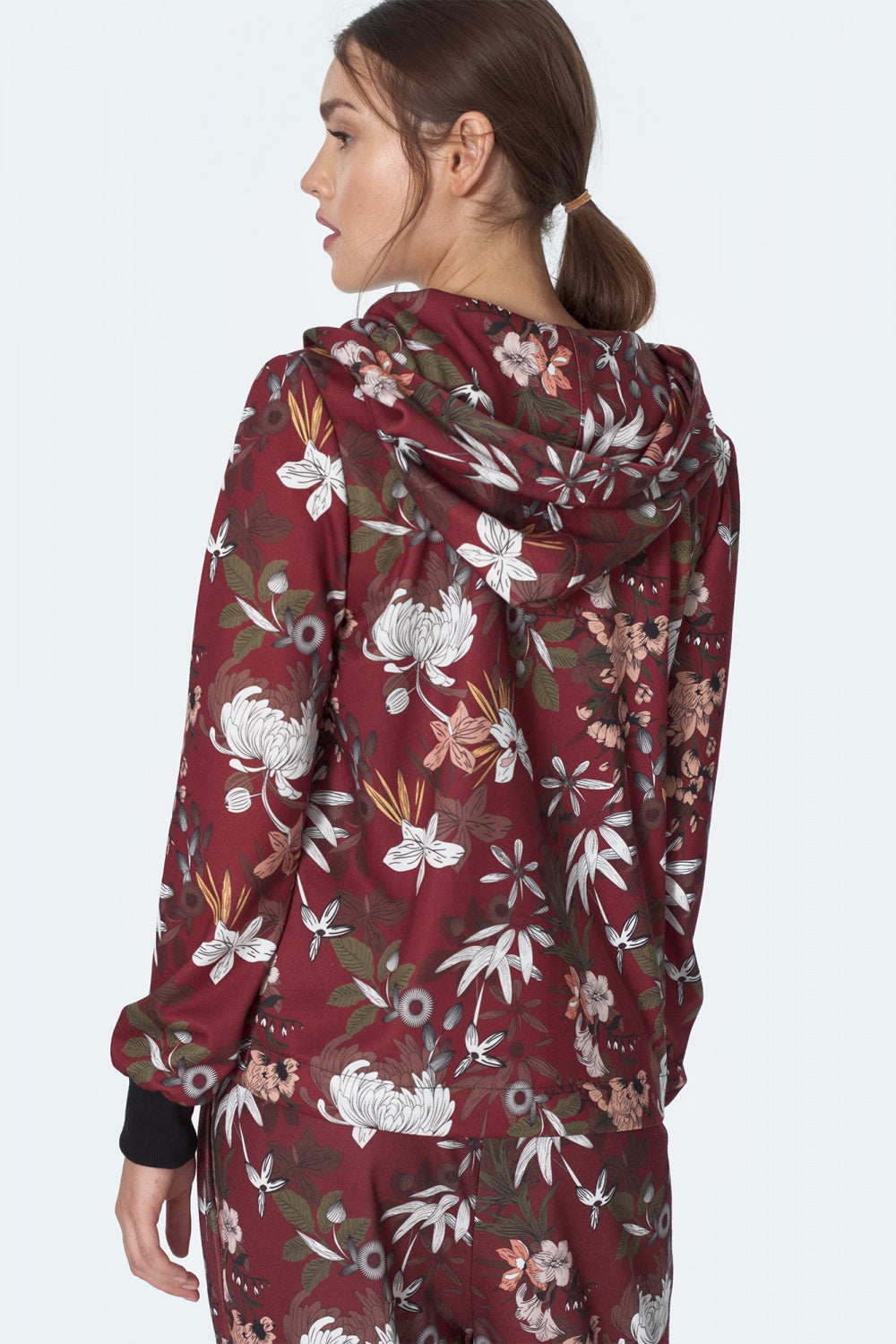 z kapturem w kwiaty BL Flowers Bordo Sweatshirt