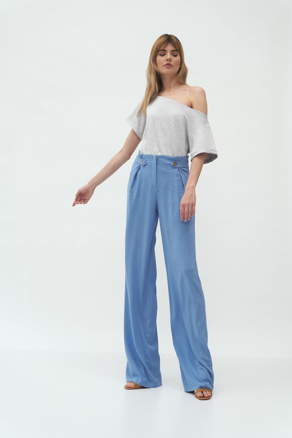 spodnie z zakładkami typu palazzo SD Blue Women trousers