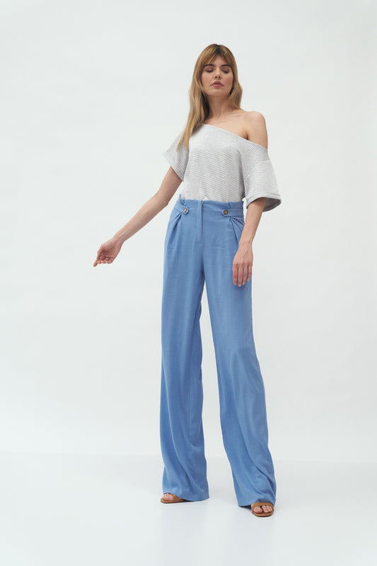 spodnie z zakładkami typu palazzo SD Blue Women trousers