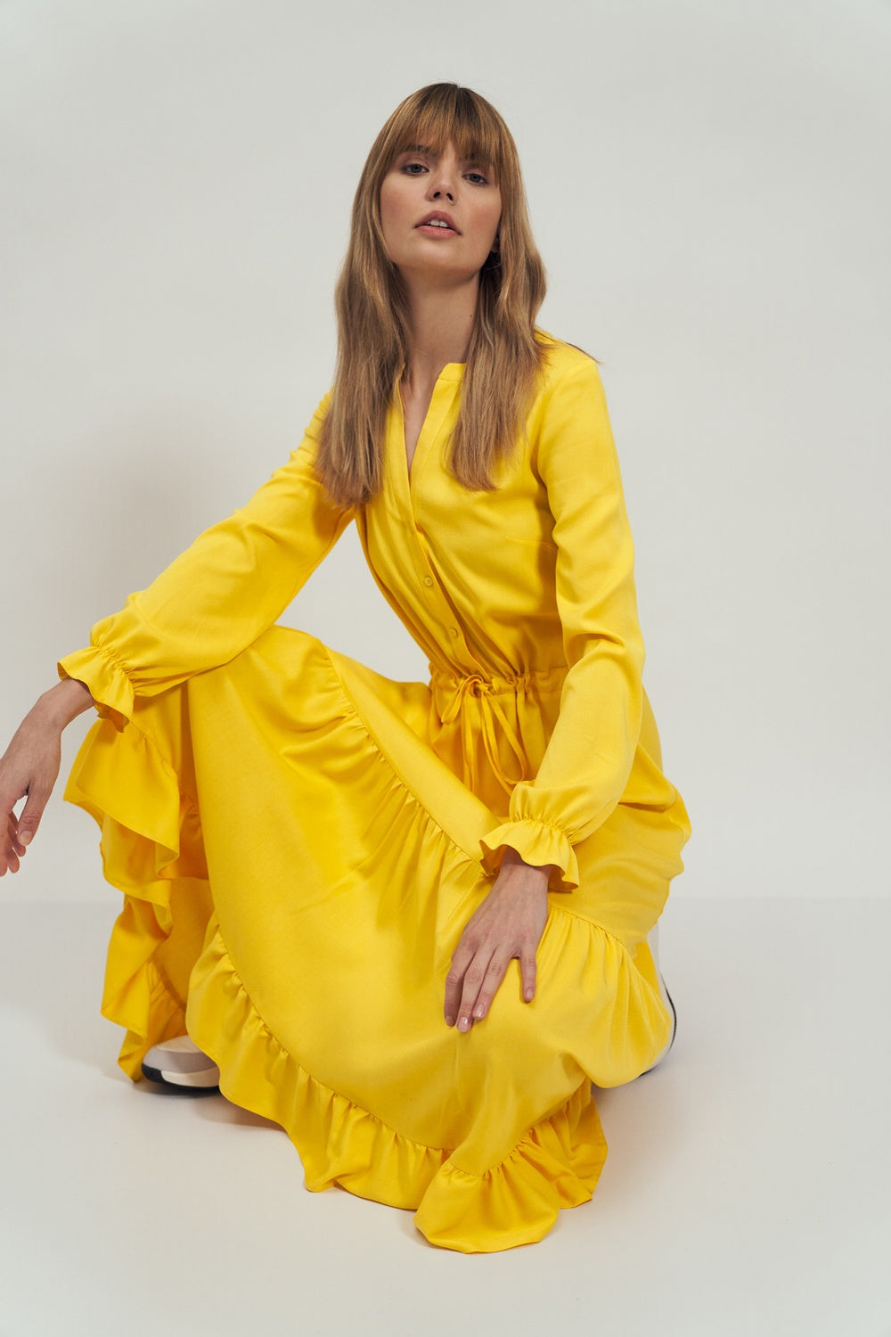 sukienka z falbanką S Yellow Daydress