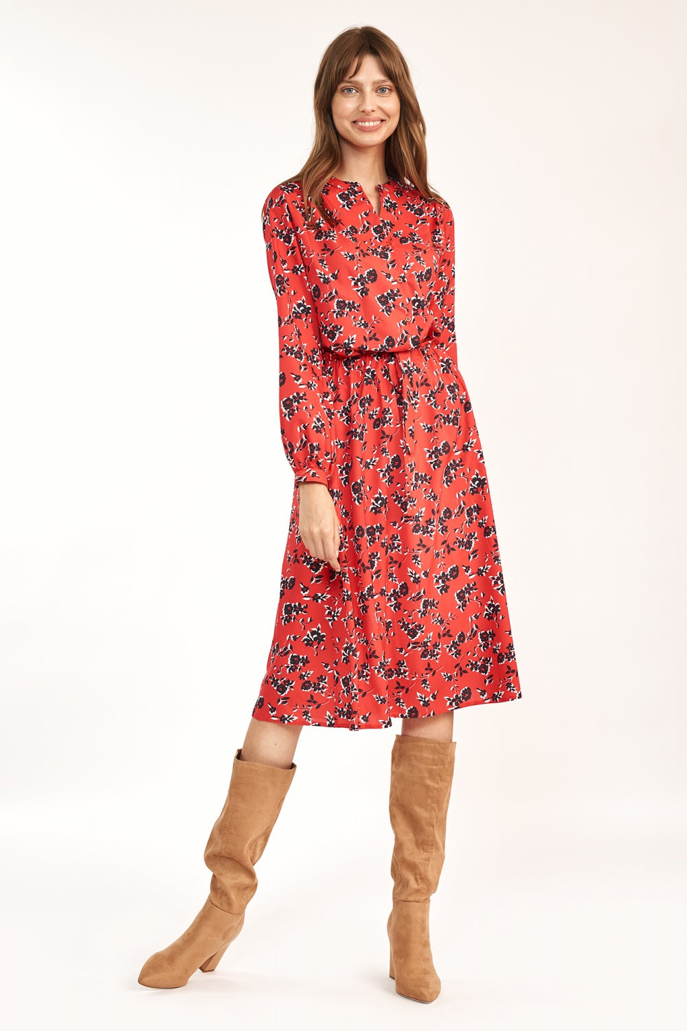 w kwiatowy wzór S Red Flowers Daydress