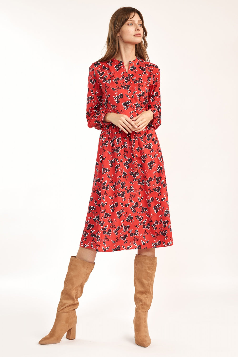 w kwiatowy wzór S Red Flowers Daydress
