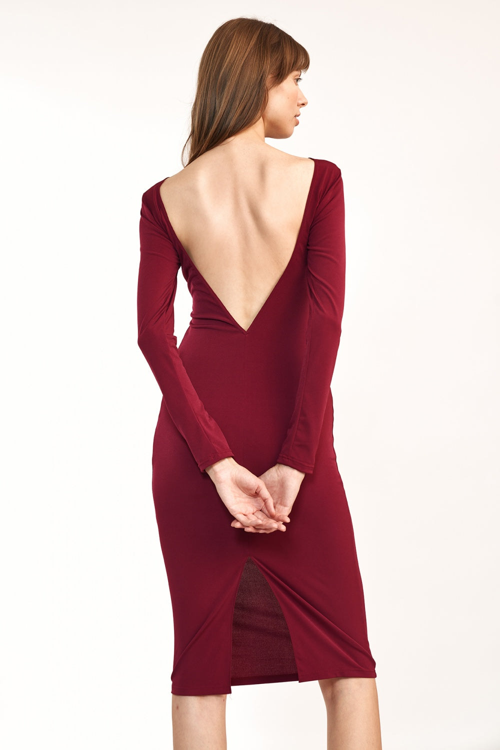 z wycięciem na plecach S Bordo Evening dress