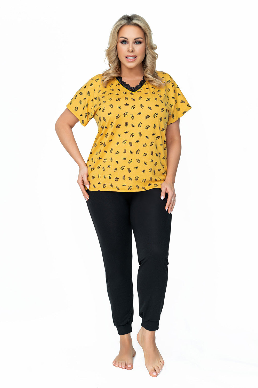 Plus Size Musztard Pyjama