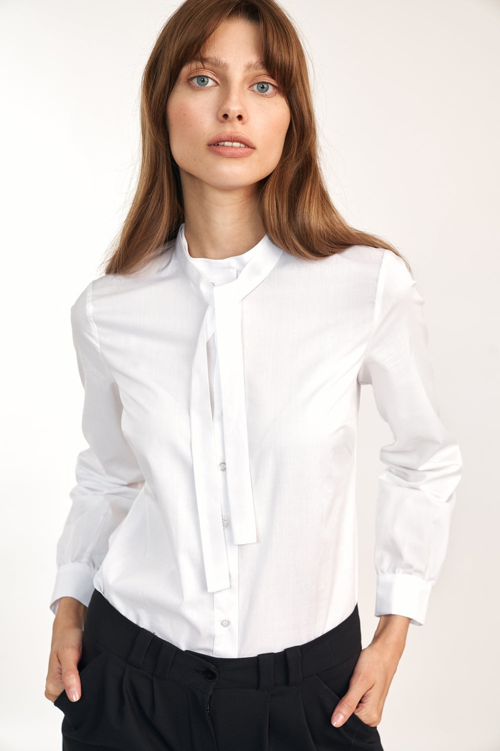 z wiązaniem pod szyją K White Long sleeve shirt