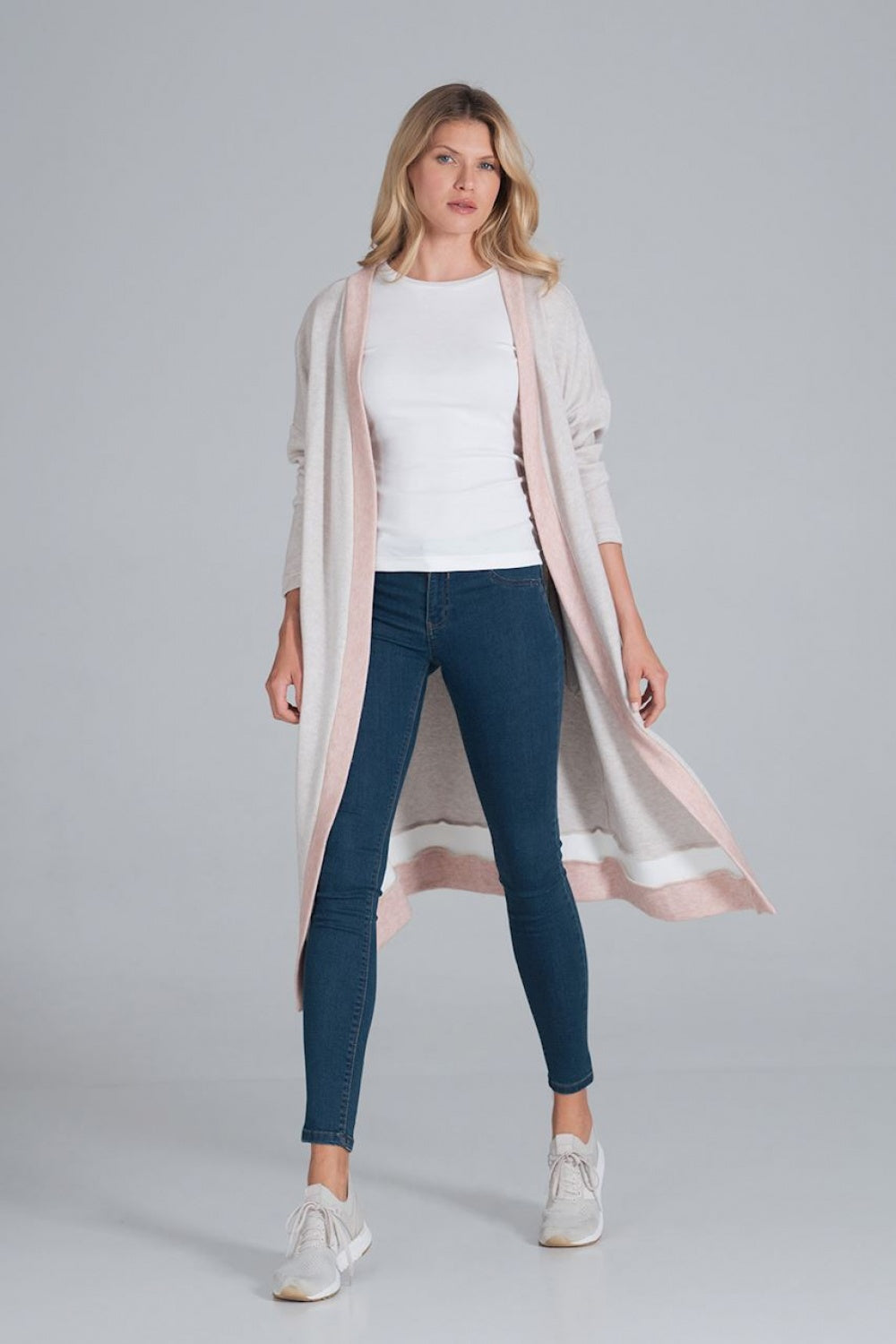 Beige Pink White Cardigan