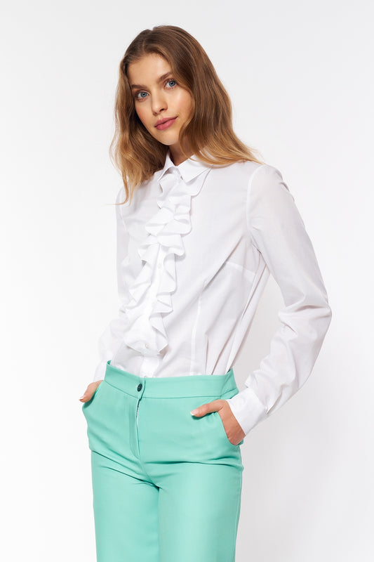 z żabotem K White Long sleeve shirt