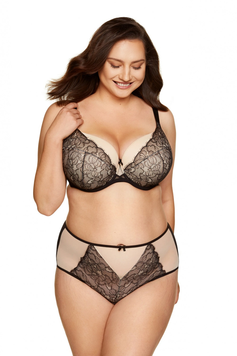 B V Beige Black Padded bra